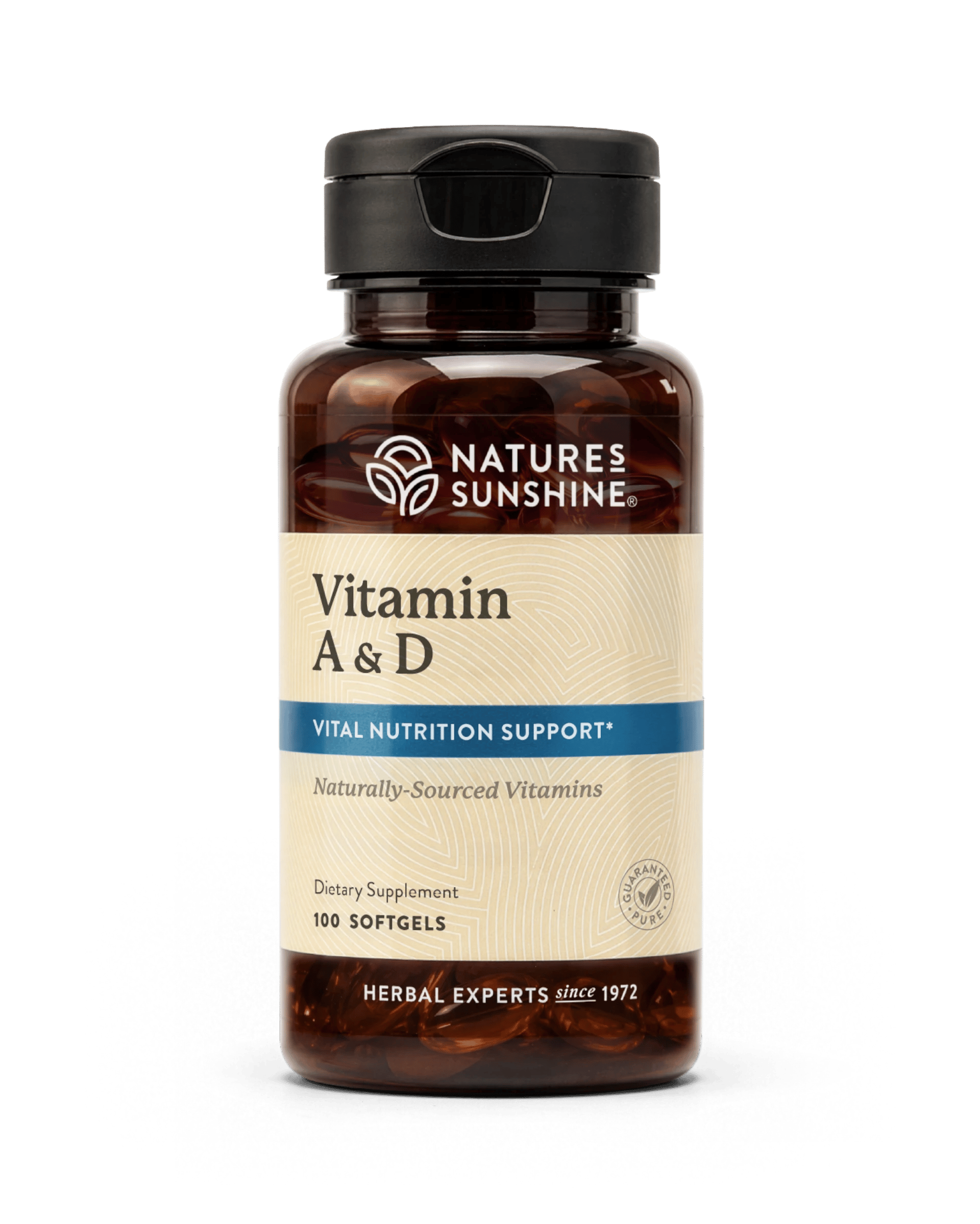 Nature's Sunshine Vitamin A and D (10,000/400 IU) bottle, 100 Softgel Capsules