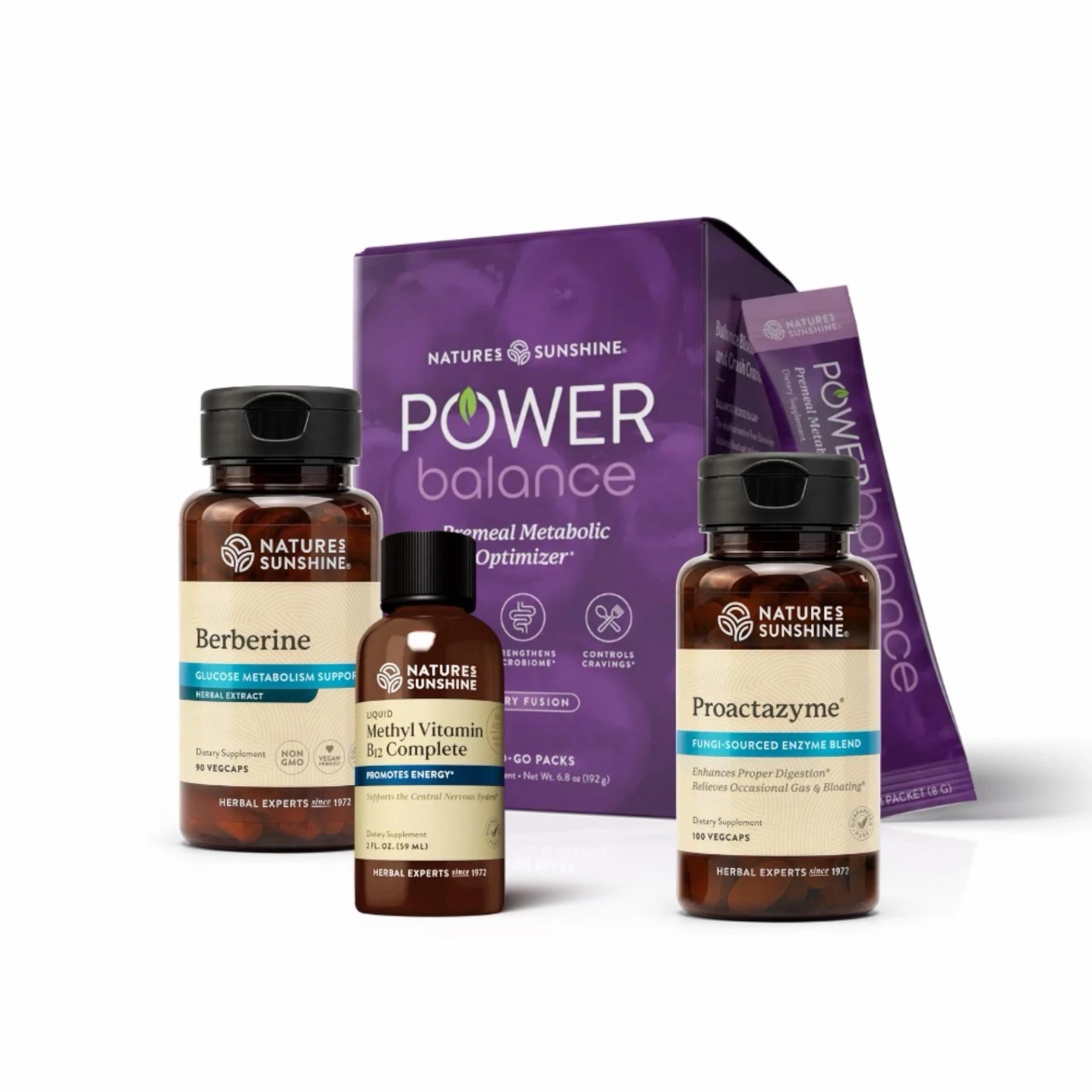 K436 GLP-1 Support Pack featuring Power Balance, Berberine, Proactazyme, Methyl B 12, and a free Lymphatic Drainage.